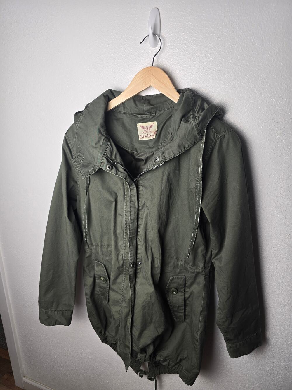 Faded Glory Jacket Womens M 8 10 Olive Green Hooded Utility Parka Military